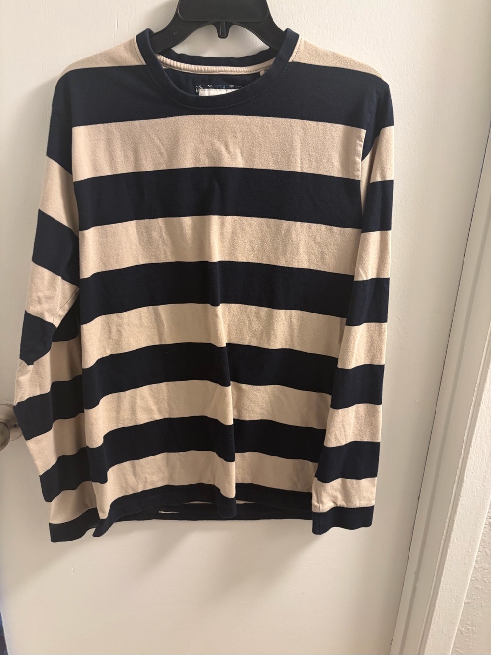 Denim & Flower Navy Cream Striped Long Sleeve T-Shirt Crewneck Shirt Large L
